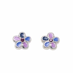 Blomster øreringe i sølv med blå og lilla emalje