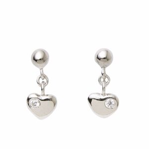 Hjerte øreringe i sølv med zirkonia sten - hænge øreringe børne øreringe