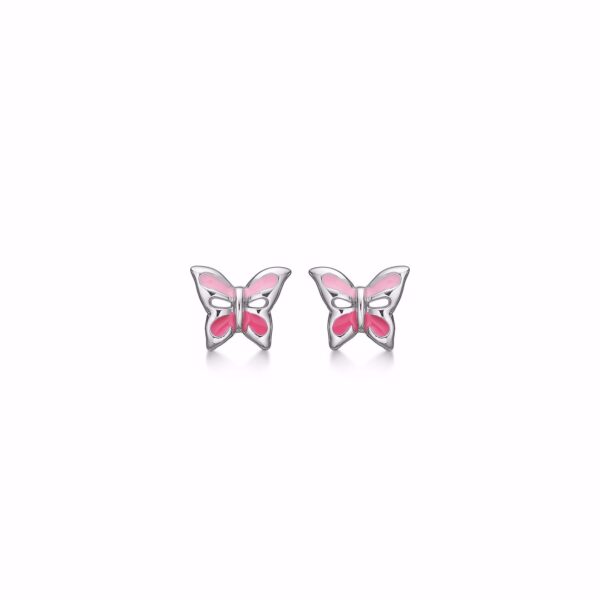 Sommerfugle børne øreringe i sølv med lyserød og pink farver