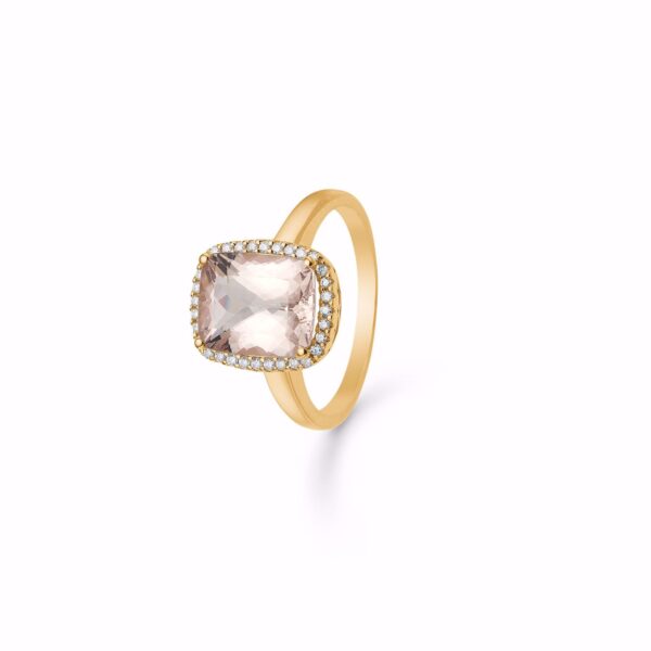 Diamant ring med peach morganite sten i 14 karat guld