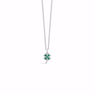 Seville jewelry firkløver halskæde i sølv med grønne zirkonia sten 30103