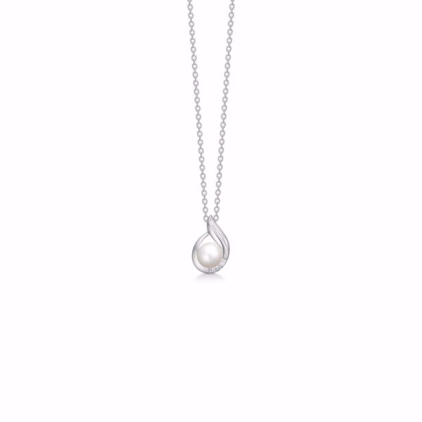 G&S Design halskæde 9 kt hvidguld med diamanter & perle 8380