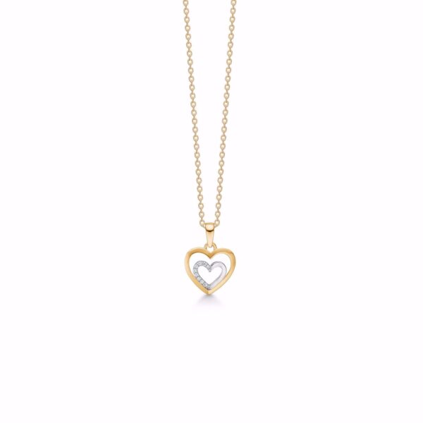 Guld & Sølv Design halskæde med guld hjerte vedhæng 7426