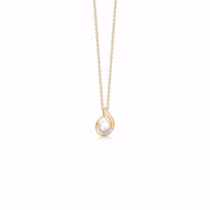 Halskæde med perle & diamanter i 8 kt guld - Guld & Sølv Design 8360