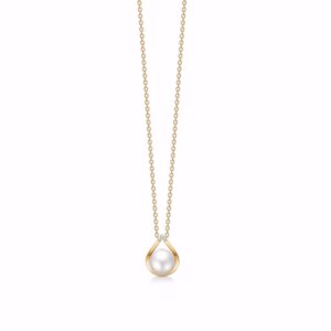 Halskæde med perle & diamanter i 8 kt guld - Guld & Sølv Design 8361