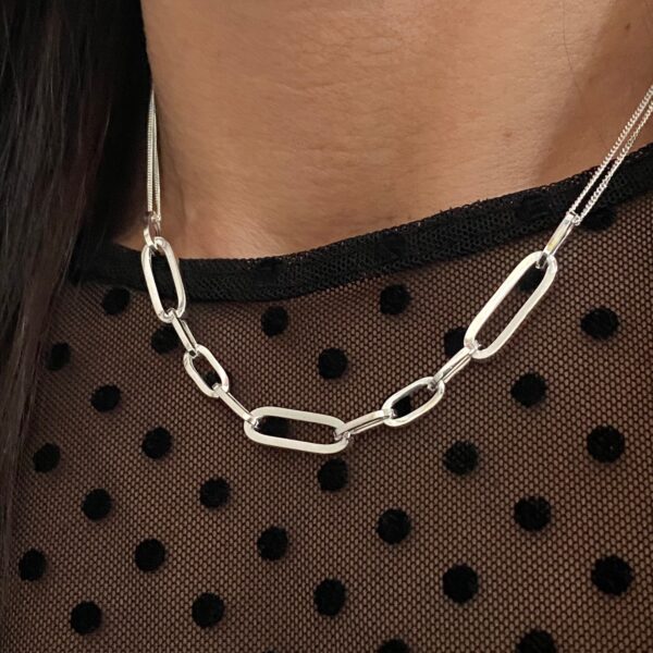 Seville halskæde med panser og anker i sølv - chunky Seville Jewelry halskæde