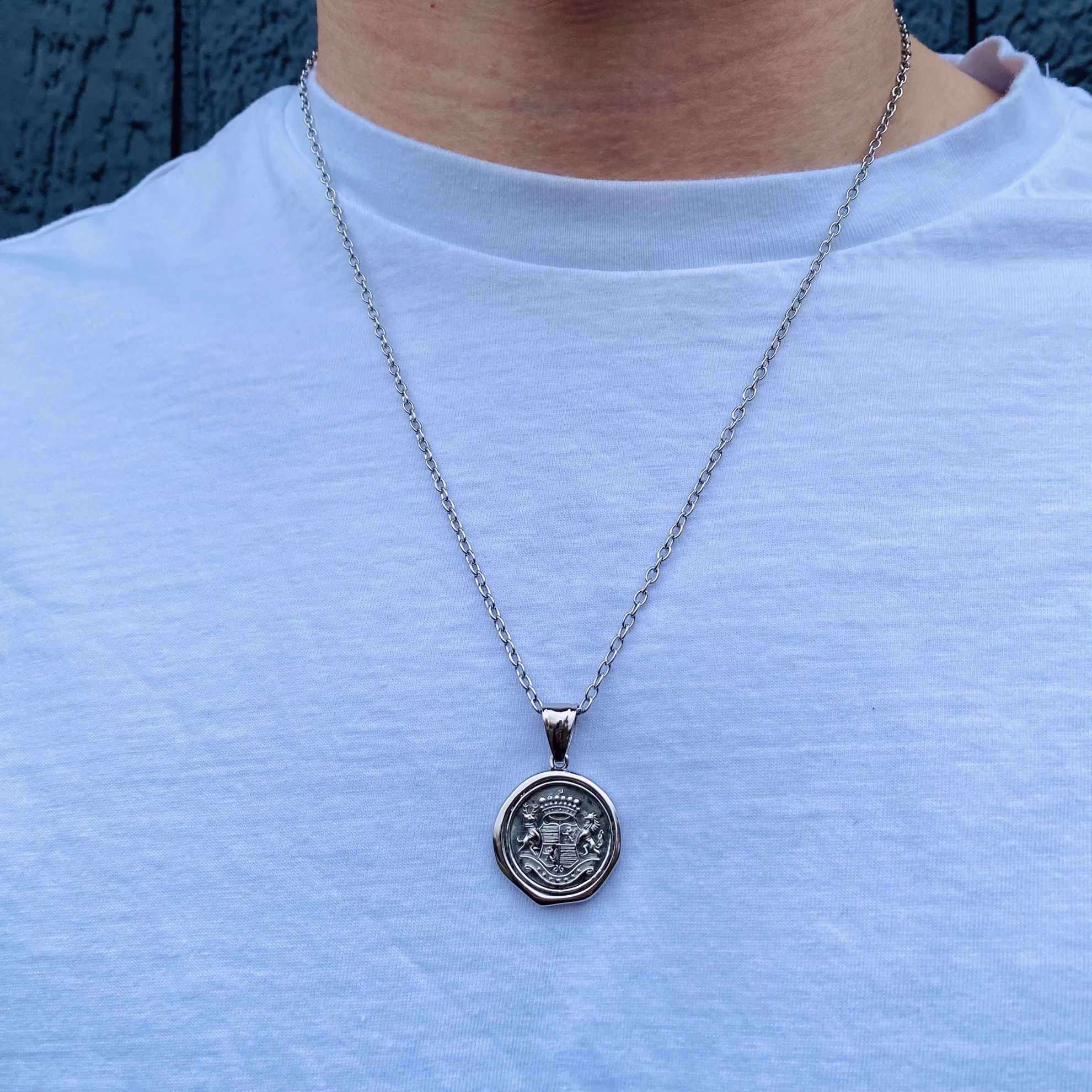 Halskæde til mænd i stål med vedhæng - 30108 - Billede 2