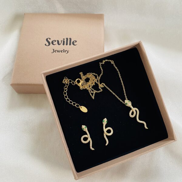 1993-1-3 Seville jewelry slange halskæde og øreringe forgyldt
