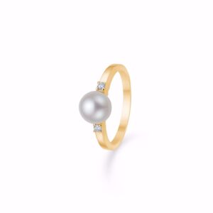 Guld & Sølv Design diamant & perle ring 14kt guld 8279/6/14