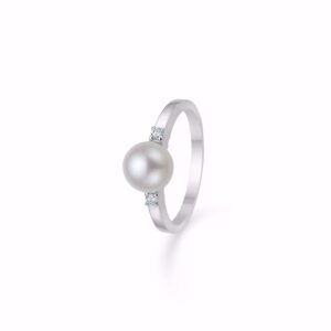 Guld & Sølv Design diamant & perle ring i 14kt hvidguld 8279/6/14HV