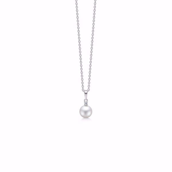 Guld & Sølv Design halskæde med 14kt perle & diamant vedhæng 8279/7/14HV