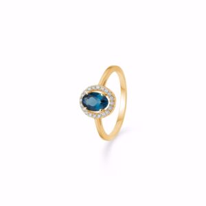 Diamant ring london blå topas 14kt guld - Guld & Sølv Design 6443/14