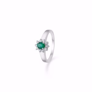Diamant & smaragd roset ring 14kt hvidguld - Guld & Sølv Design 6442/14HV