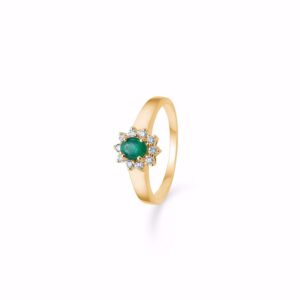 Diamant & smaragd roset ring 14kt rødguld - Guld & Sølv Design 6442/14