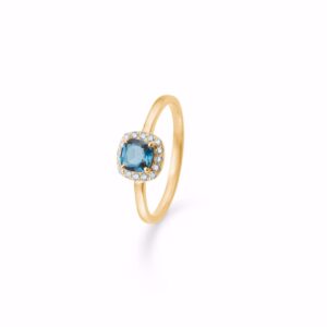 Diamant og blå topas ring 14kt guld - Guld & Sølv Design 8410/6/14