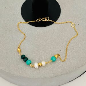 Seville Jewelry forgyldt armbånd grønne sten og hvide perler 81008/F