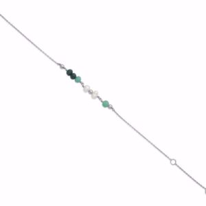 Seville Jewelry sølv armbånd med grønne sten og hvide perler, 19 cm.