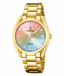 Festina - Alegrîa dameur F20640-2 guldduble ur med flerfarvet urskive