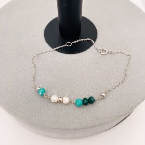 Seville Jewelry sølv armbånd grønne sten & hvide perler 81008