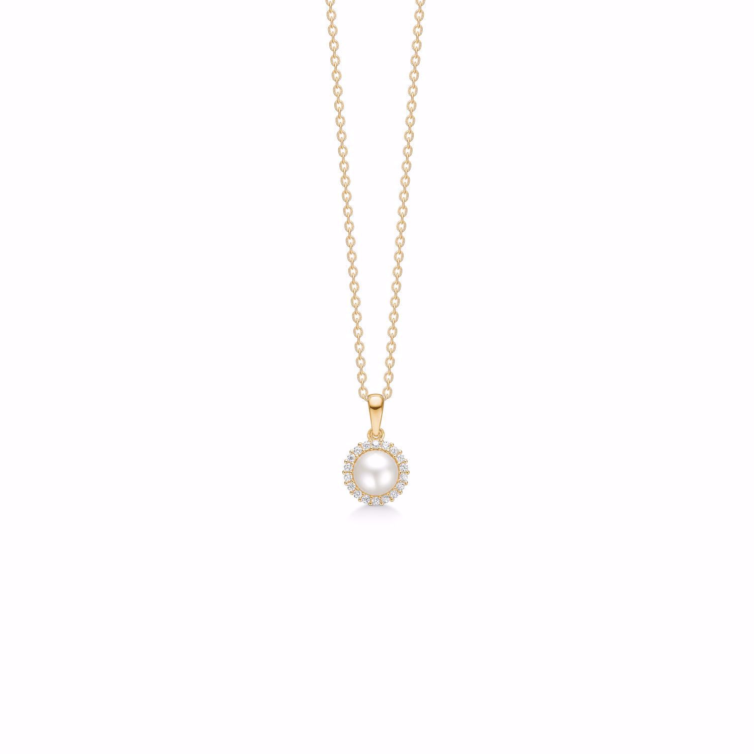 Guld & Sølv Design perle halskæde med zirkonia 8416/7/08