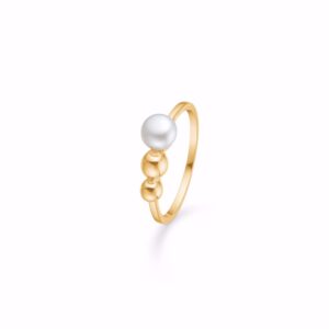 Sophia ring med perle & forgyldte kugler 2024/2 - Guld & Sølv Design