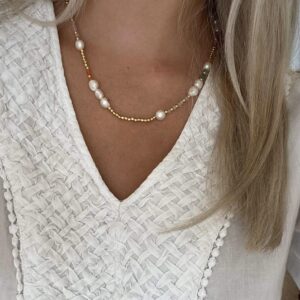 Seville Jewelry halskæde med perler & farvede sten 81014/45