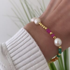 Seville Jewelry armbånd med perler & farvede sten - 81014