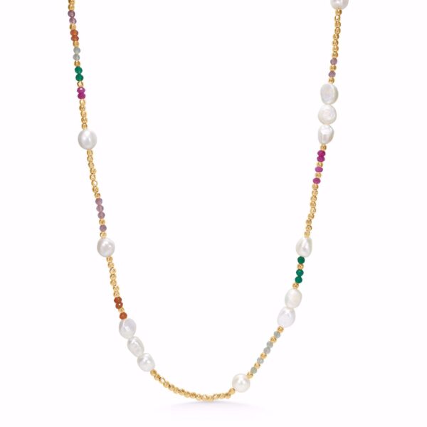 Seville Jewelry halskæde med perler & farvede sten 81014/45