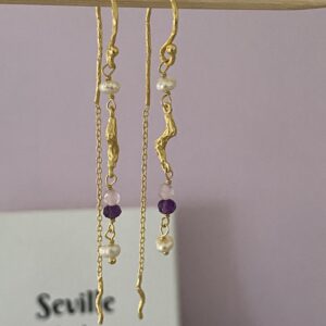 Seville Jewelry forgyldte kæde øreringe med perler & sten 11549