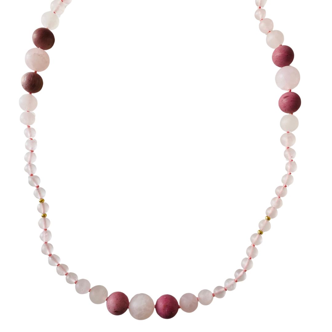 90cm sten halskæde med rosakvarts & jaspis - Guld & Sølv Design 81021/90
