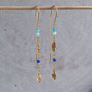 Seville Jewelry forgyldte kæde øreringe med blå sten 11553