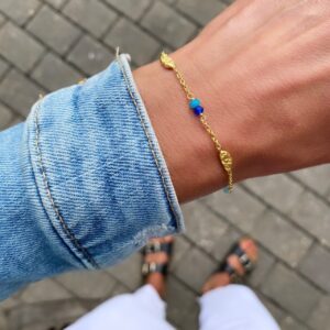 Seville Jewelry armbånd blå nuancer & rustikke plader 81025