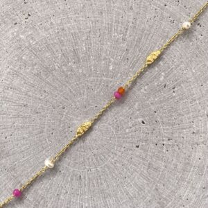 Seville Jewelry armbånd pink/orange & hvide perler 81026
