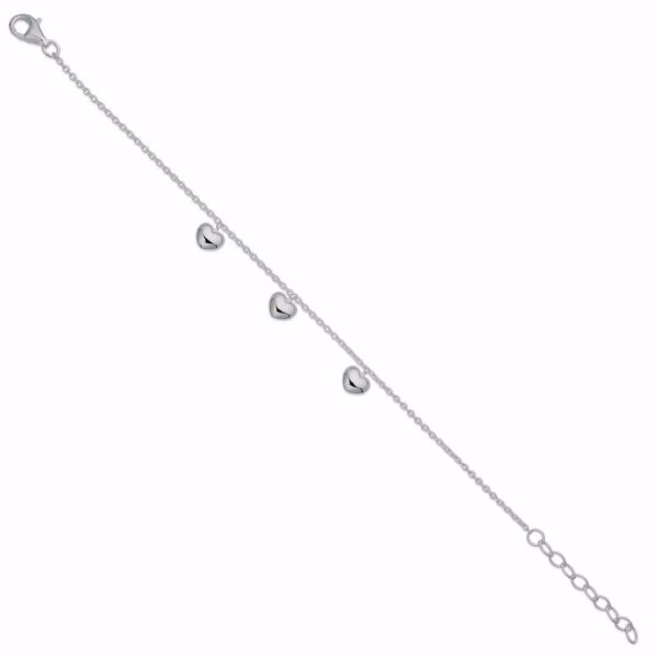 Armbånd med 3 hjerter 14cm+3cm i sølv 81032