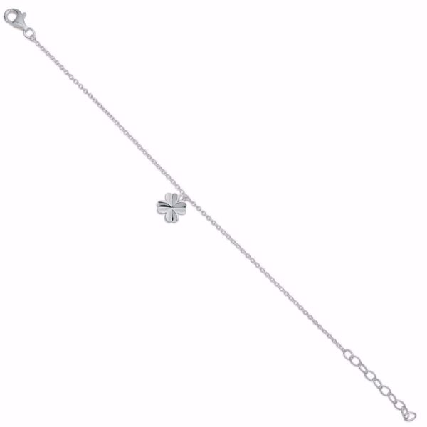Armbånd med firkløver vedhæng 14cm+3cm i sølv 81033