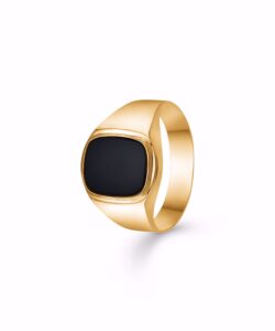 Herre signetring i 8 kt. guld med sort onyx