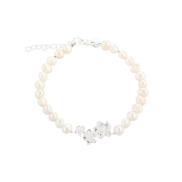 Jasmin perle armbånd med sølv blomster - Aqua Dulce