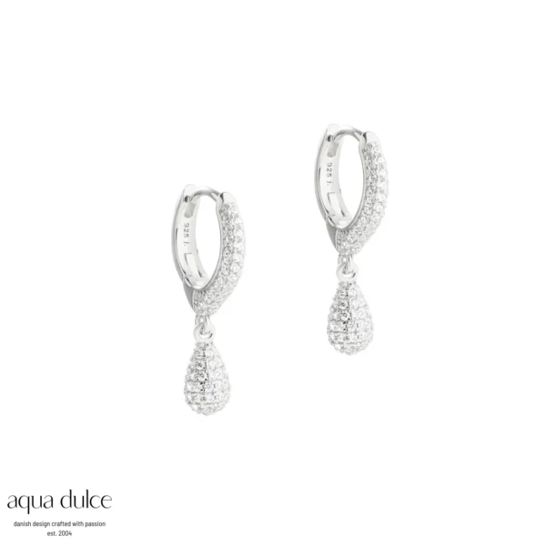 Sølv creoler med pavé vedhæng  - Aqua Dulce 6105