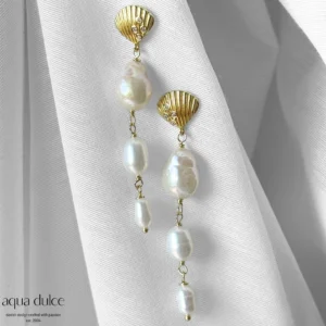 SHELLY LONG perle øreringe forgyldt sølv - Aqua Dulce