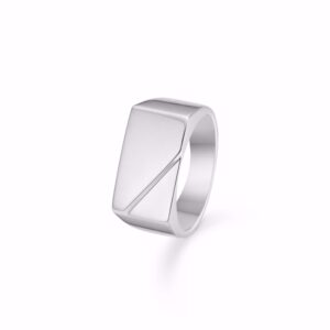 plade / signet ring til mænd i sølv med skrå streg på toppen
