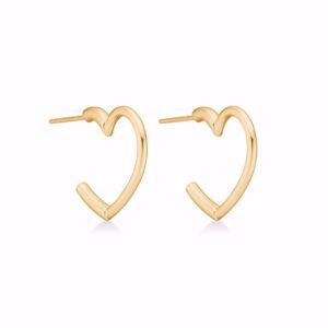 skrå hjerte øreringe i forgyldt sterling sølv med en diameter på 13mm