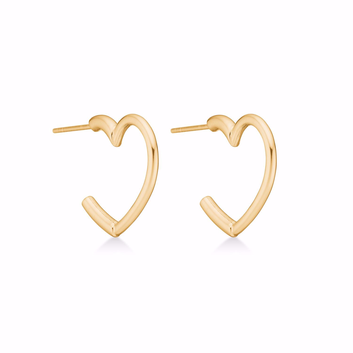 skrå hjerte øreringe i forgyldt sterling sølv med en diameter på 13mm