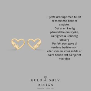 hjerte øreringe med MOM i forgyldt sølv