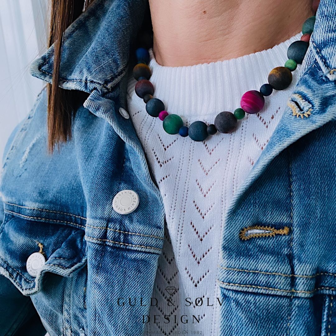 Halskæde med flerfarvet tigerøjesten - 81019/45 - Billede 2