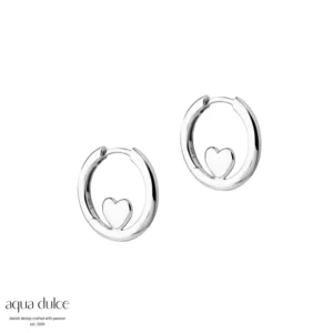 Karla hoops med hjerte i sølv - Aqua Dulce 6425