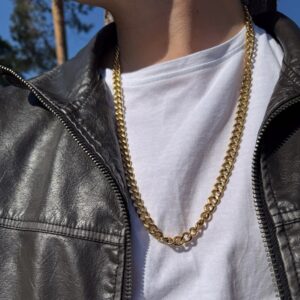 Halskæde til mænd - Panser kæde guldfarvet stål 70cm - 7FN-0033