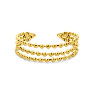 Guldfarvet stål armring med 3 rækker af kugler