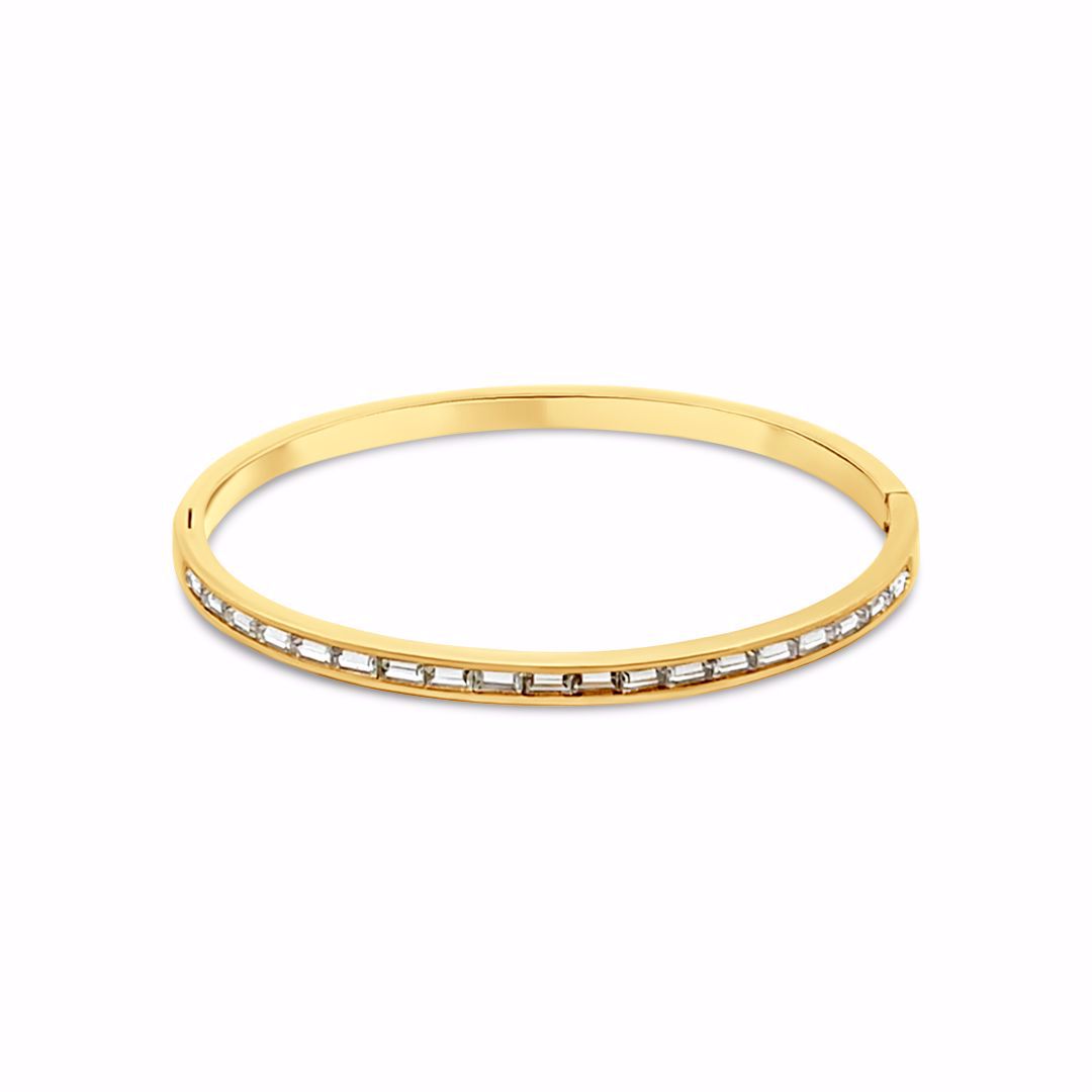 Armring - Guldfarvet stål klare zirkonia sten - CO88