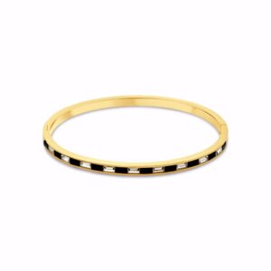 Armring - Guldfarvet stål med sorte zirkonia sten - CO88