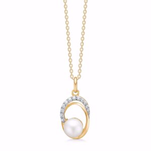 Halskæde med 8kt guld perle vedhæng isat zirkonia sten